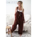 Dame-overalls, løs pasform, ærmeløs harem-jumpsuit, kaffefarve, ILX. Coffee XL