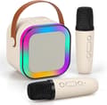 Kannettava karaoke-laite Bluetooth-kaiuttimella ja 2 langattomalla mikrofonilla Off-white