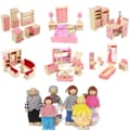 Barn Rosa Trä Möbler Dockhus Mini Rum Set Docka Leksak Present 6 Dolls Family Set