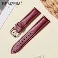 Miniatyrbild 1 av 5: Äkta Läder Armbandsur Rem 16mm 18mm 20mm 22mm Klocka Kvinnor Rosa Röd Vit Armband Remmar Lila Purple 18mm