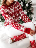 Bestseller dame sweater til efterår, vinter og jul - Strikket sweater i hvid og rød red extra large