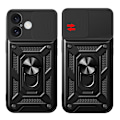 Miniatyrbillede 9 af 10: iPhone 16 Camshield Hybrid Armor Cover med Kamera Beskyttelse og Stander - Sort