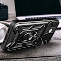 Miniatyrbillede 6 af 10: Beskyttende Hybrid Armor Etui med Kameraskærm & Stand til iPhone 16 Plus - Sort