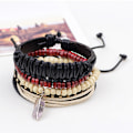 Miniatyrbild 3 av 5: Justerbar Mode Enkel Multilevel Retro Faux Feather Beaded Woven Wrist Armband Set