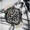 Miniatyrbild 4 av 5: Khaki och blå analog digital watch för män Big Face Utomhussport Vattentät militär armbandsur med datum Multifunktion Taktisk LED Army Stop
