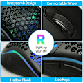 Miniatyrbild 4 av 5: Honeycomb trådad spelmus, RGB-bakgrundsbelysning, ergonomisk och lätt USB -datormus med högprecisionssensor för bärbara Windows-datorspelare (B