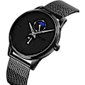 Miniatyrbild 1 av 5: Svarta klockor för män Mode Minimalistisk Vattentät Ultratunn Analog Quartz Moon Phas Rostfritt stål Mesh Armbandsur för män Cc-9208-svart,adu