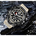 Miniatyrbild 3 av 5: Khaki och blå analog digital watch för män Big Face Utomhussport Vattentät militär armbandsur med datum Multifunktion Taktisk LED Army Stop