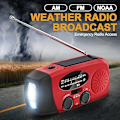 Miniatyrbild 3 av 4: Bärbar Solar Radio Nödradio Väder 2000mAh Handvev Radio med AM FM NOAA Dynamo Radio IPX3 Telefon Laddning med LED Ficklampa SOS Alarm U