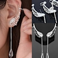 Miniatyrbillede 2 af 5: 1 stk. Dame Engel Vinge Rhinestone Kvast Hænge Ørestik Øreklips Smykkegave Ear Stud Right