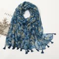 Blå scarf med lövtryck, 185-90cm