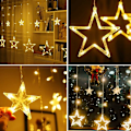 Miniatyrbillede 1 af 5: Gardinslys med 12 stjerner 138 LED/2M Vægslys Vindue Lys Indendørs Lys