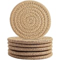 Miniatyrbillede 2 af 5: 6 stk. Kaffe Farvede Drikkeunderlag, 11cm Runde Vævede Underlag Vand