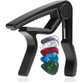 Miniatyrbillede 2 af 5: Guitar Capo med 5 Picks (Sort) - 75*80mm, Alloy Guitar Capo til 6 Strenge