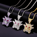 Miniatyrbillede 1 af 5: ##/3-delt Unisex Halskæde med Krystaller Besat Gengar Vedhæng Forgyldt Rustfrit Stål Kæde##/