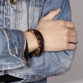 Miniatyrbillede 1 af 3: Mænds Armbånd, (Gul Tigerøje Sten) Mænds Læderarmbånd