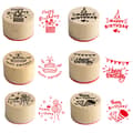 ##/6 stämplar per set med Happy Birthday-motiv i trä##/