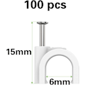 Miniatyrbilde 1 av 5: Kabelklips, 100 stk, hvit (6 mm), veggfester, kabelbindere, m