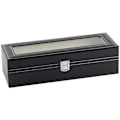 Pikkukuva 5 / 6: ##/6-paikkaisen kellon laatikko Kellon kotelo Näyttölaatikko Lasikannella Samettipehmusteilla Lukko 11 x 30 x 8 cm Musta pinnoite ja harmaa vuori##/