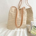 Miniatyrbilde 6 av 6: ##/Stort stråvevd håndveske i khaki for kvinner - Strandveske, skulderveske, tote##/