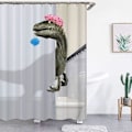 Miniatyrbillede 3 af 5: Sød dinosaur-print bruseforhæng 180x180Cm, vandtæt