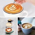 Pikkukuva 3 / 5: Latte Art -kynä, kahvineula, massiivipuinen koukkuneula, maitovaahto, ruusupuu varsi