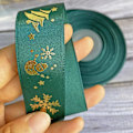 Miniatyrbild 4 av 4: /#/(Grön) 22 meter satinband med gyllene snöflingor i C/#/