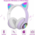 Miniatyrbillede 3 af 6: ##/Trådløse børnehovedtelefoner med LED-lys katteører og mikrofon Bluetooth##/