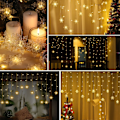Miniatyrbillede 4 af 5: ##/LED Snefnug Gardinlys - 4M, Varmt Hvidt, 8 Tilstande USB Lys##/