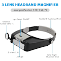Miniatyrbillede 5 af 5: ##/Pandebåndsforstørrelsesglas LED-forlygte Juvelerforstørrelsesglas 1.5X 3##/