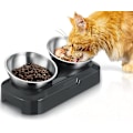 Miniatyrbillede 1 af 5: ##/Forhøjet Rustfrit Stål Katte- og Hundemadsskål  480ml x2 Dobbelt Skål til Katte- og Hundemad  Skridsikker, Spildfri##/