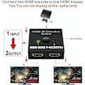 Miniatyrbillede 3 af 5: HDMI-Switch, 4K Bidirektionel 4K Splitter HDMI Adapter 2 Indgange 1 Udgang