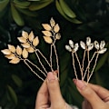 Miniatyrbilde 4 av 5: 6 stk Brudesløyfe Hårnåler Gull Krystall Blad Hårnåler Blad Bryllup Ha