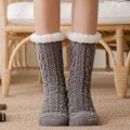 Miniatyrbilde 4 av 5: ##/Vintergulvsokker for kvinner - Grå tykke flanell arktiske sokker midten##/