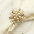 Miniatyrbillede 2 af 5: Servietringe (Guld) Sæt af 6 - Blomst Perle Rhinestone Servietring