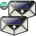 Miniatyrbillede 2 af 5: 2 Pak Udendørs Solcellelampe 100 LED'er, Bevægelsessensor Belysning 270° W