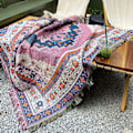 Miniatyrbillede 2 af 5: 1 Stk. 160x130cm Strikket Pink Plaid Tæppe Dekoreret med Frynser