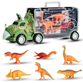 Pikkukuva 2 / 4: Dinosauruksen leluauto, lasten auto, satunnainen 3 pientä dinosaurusta, tyttö ja