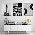 Miniatyrbild 1 av 5: Vardagsrumsdekoration - Svartvit gitarr musikal