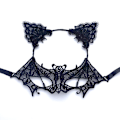 Miniatyrbild 1 av 5: ##/5##/(Svart) Kvinnors Halloween Spets Halvmask med Kattungeöron Huvudband C##/