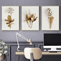Miniatyrbild 2 av 4: Dekorativ målning för vardagsrum - 30*40*3 - Gyllene blommiga blad