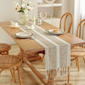 Miniatyrbillede 5 af 5: ##/Bomuld og linned bordløber med frynser, frynser, 33*228cm##/