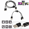 Miniatyrbilde 3 av 5: USB 2.0 Hann til Micro USB 2.0 Hann 1 til 2 Y Splitter Lader Datakabel Ledning 20cm