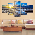 Miniatyrbillede 4 af 4: ##/5 Dele Vægmale - Solopgang Strand, Non-Woven Canvas Dekoration##/