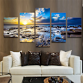 Miniatyrbild 1 av 4: ##/5-delad väggkonstmålning - Soluppgångsstrand, Dekor av non-woven canvas##/