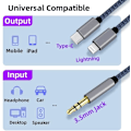 Miniatyrbild 3 av 6: ##/Flätat nylon USB C & Lightning till 3,5 mm jack ljudadapter Aux-kabel##/