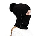 Pikkukuva 4 / 5: Lämmin fleece-huppuhattu - Musta kaulahuppu Neulotuhattu Paksu hattu