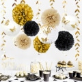 Miniatyrbillede 1 af 4: Sorte og Hvide Guld Vævspapir Pom Poms - Sæt af 18 til Fest