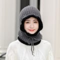 Miniatyrbillede 3 af 5: ##/2 i 1 Varmt Fleece Strikket Hat - Grå Halsvarmer Ørevarmer Cyklist##/