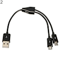 Miniatyrbilde 1 av 5: USB 2.0 Hann til Micro USB 2.0 Hann 1 til 2 Y Splitter Lader Datakabel Ledning 20cm